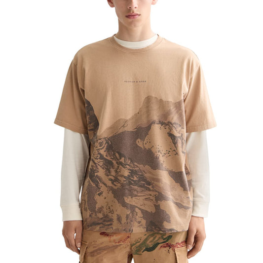 Scotch & Soda Men's Relaxed Fit Short Sleeve Mountain Graphic Crewneck T-Shirt