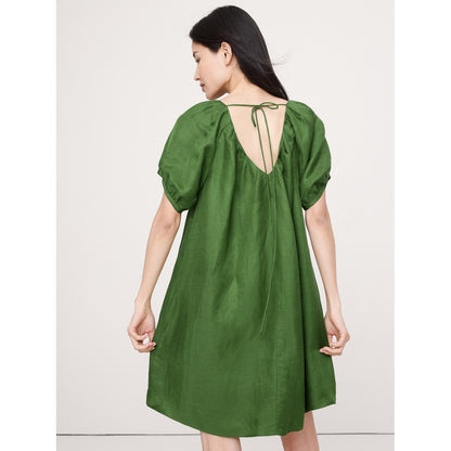 Women's Viscose-Linen Puff-Sleeve Mini Dress