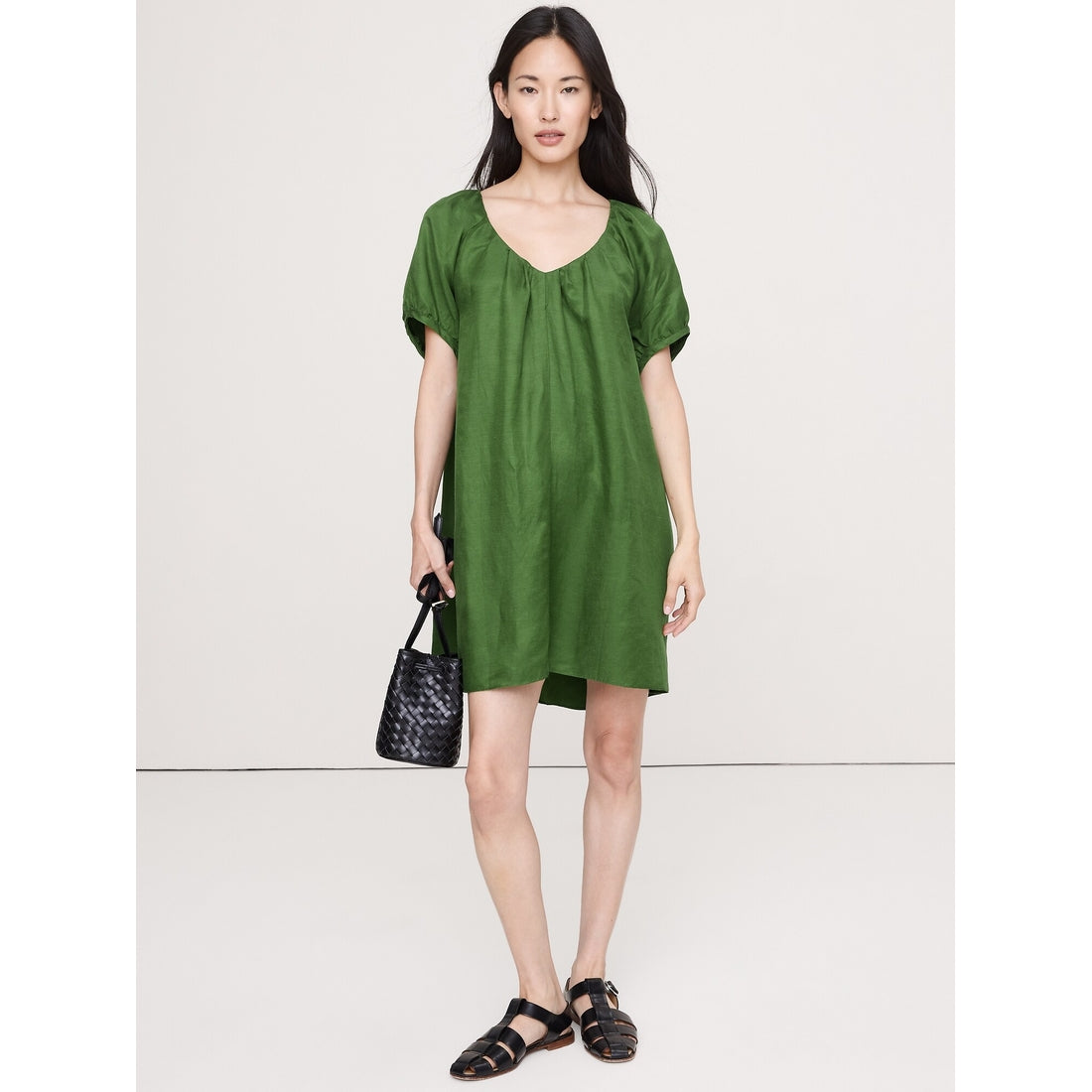 Women's Viscose-Linen Puff-Sleeve Mini Dress