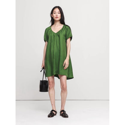 Women's Viscose-Linen Puff-Sleeve Mini Dress