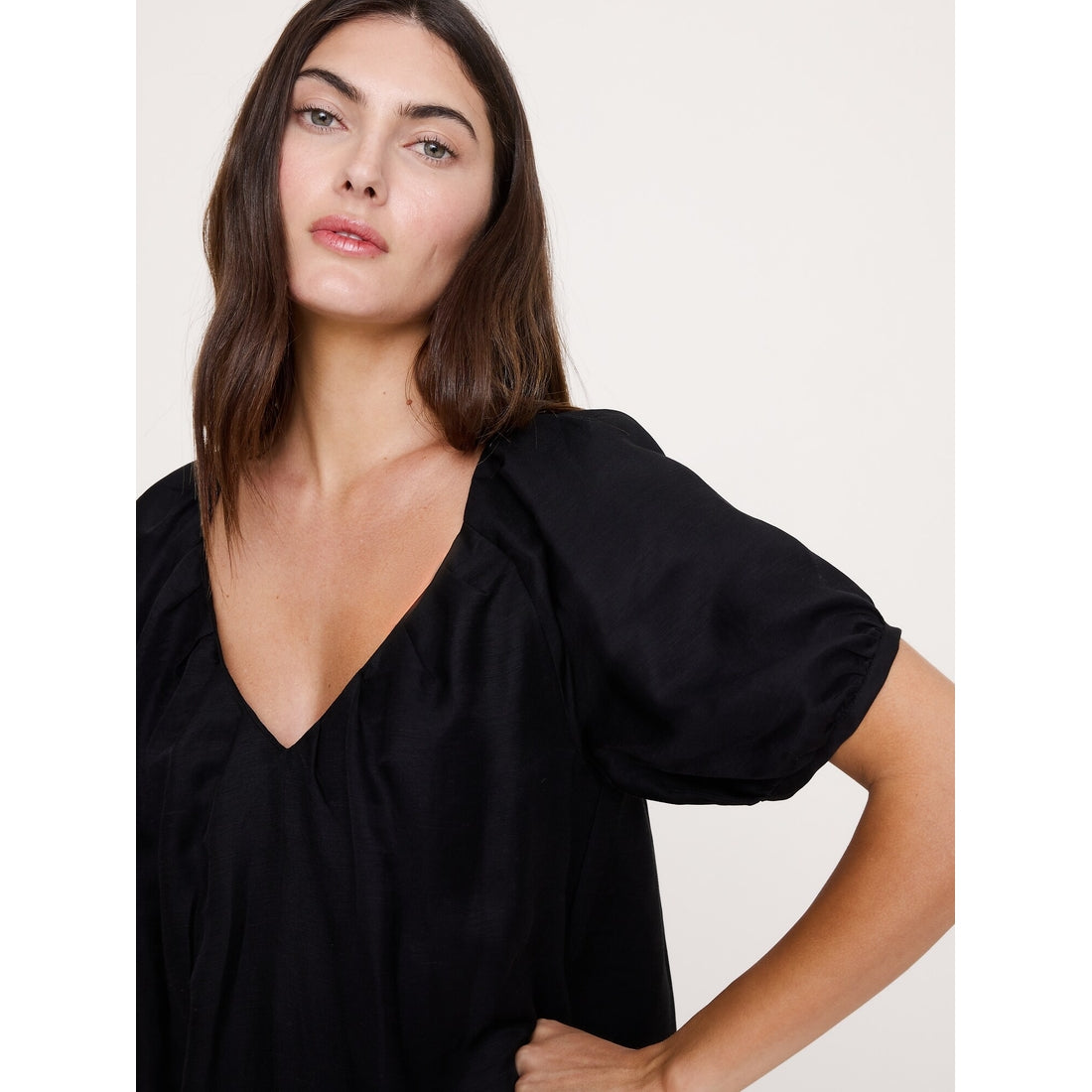 Women's Viscose-Linen Puff-Sleeve Mini Dress