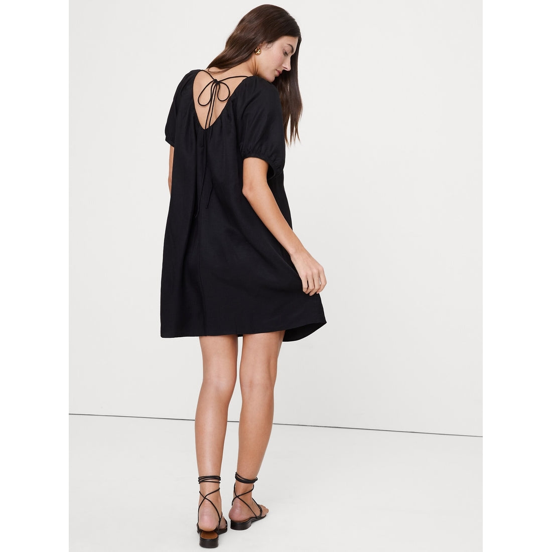 Women's Viscose-Linen Puff-Sleeve Mini Dress