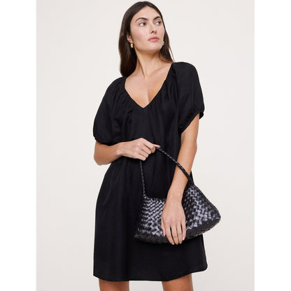 Women's Viscose-Linen Puff-Sleeve Mini Dress