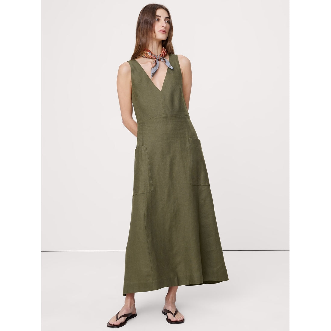 Women's Linen Pocket Maxi Dress