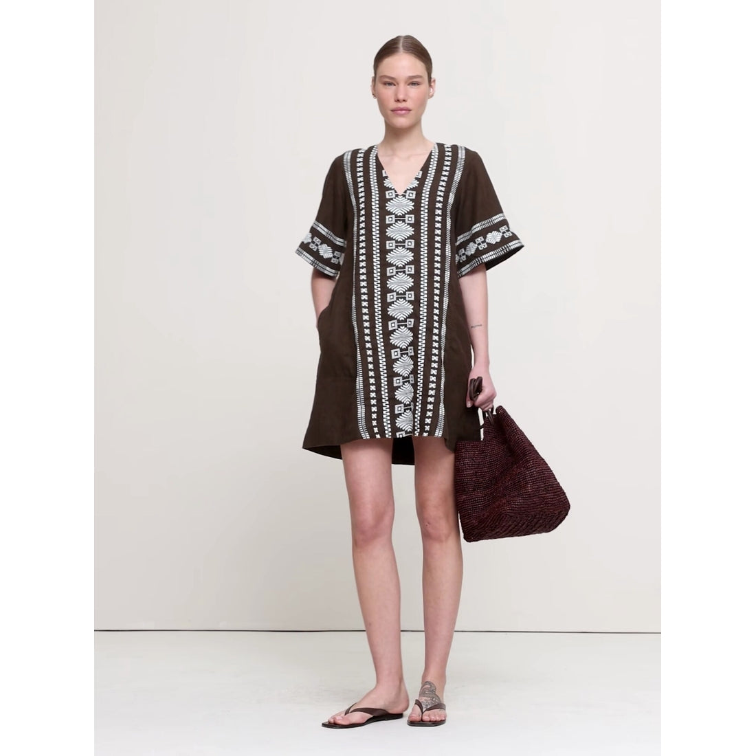 Women's Embroidered Linen Mini Dress
