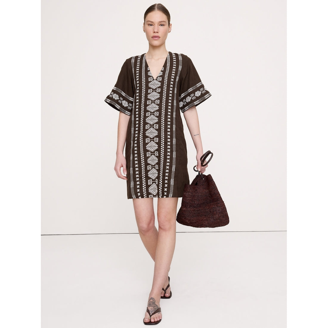 Women's Embroidered Linen Mini Dress