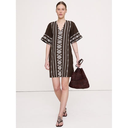 Women's Embroidered Linen Mini Dress