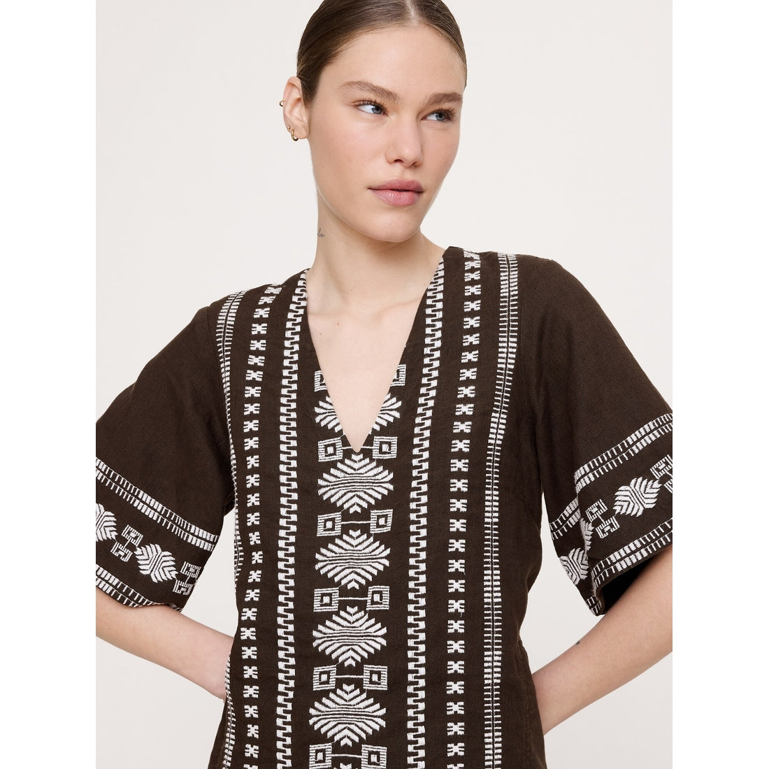 Women's Embroidered Linen Mini Dress