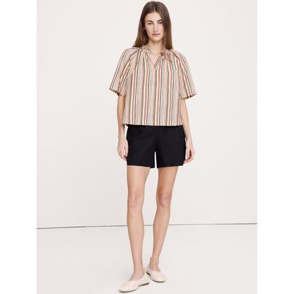 Women's Cotton Poplin Split-Neck Top