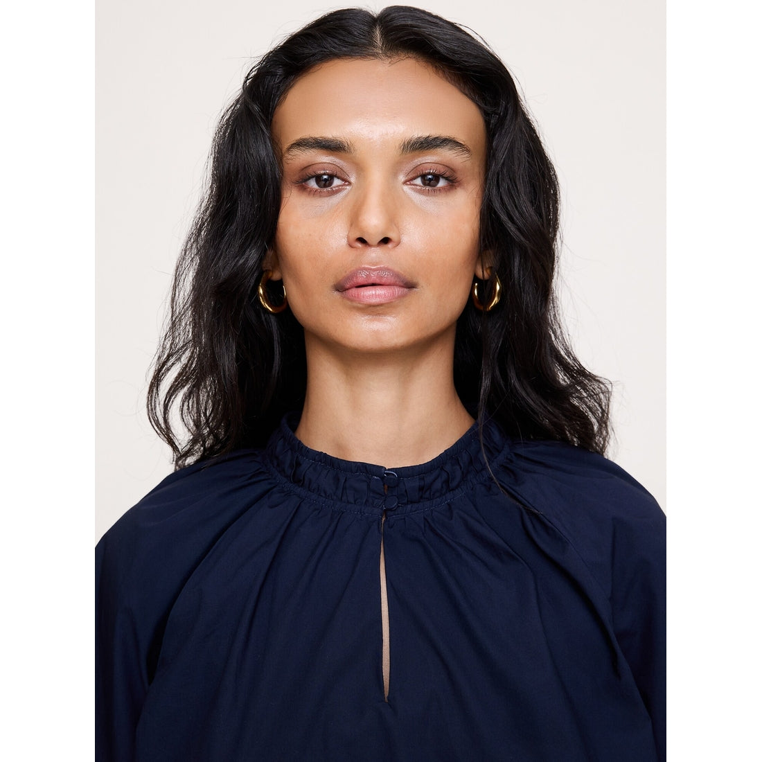 Women's Cotton Poplin Split-Neck Top
