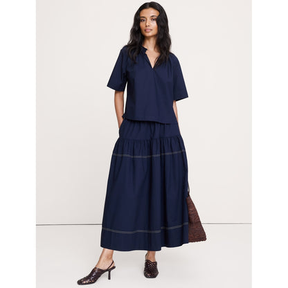 Women's Cotton Poplin Split-Neck Top