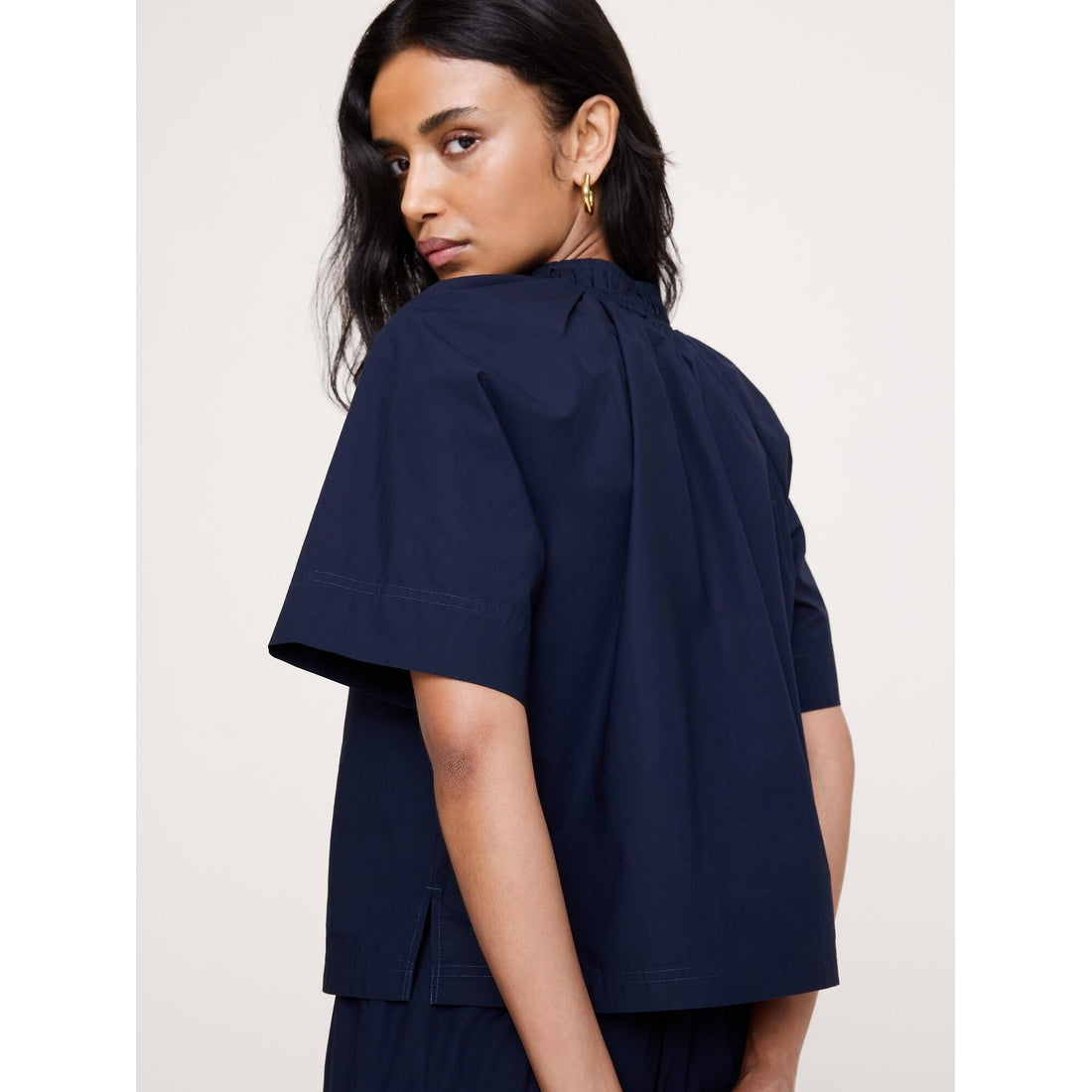 Women's Cotton Poplin Split-Neck Top
