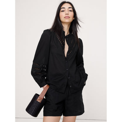 Women's Cotton Inset-Lace Blouse