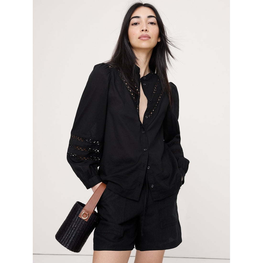 Women's Cotton Inset-Lace Blouse