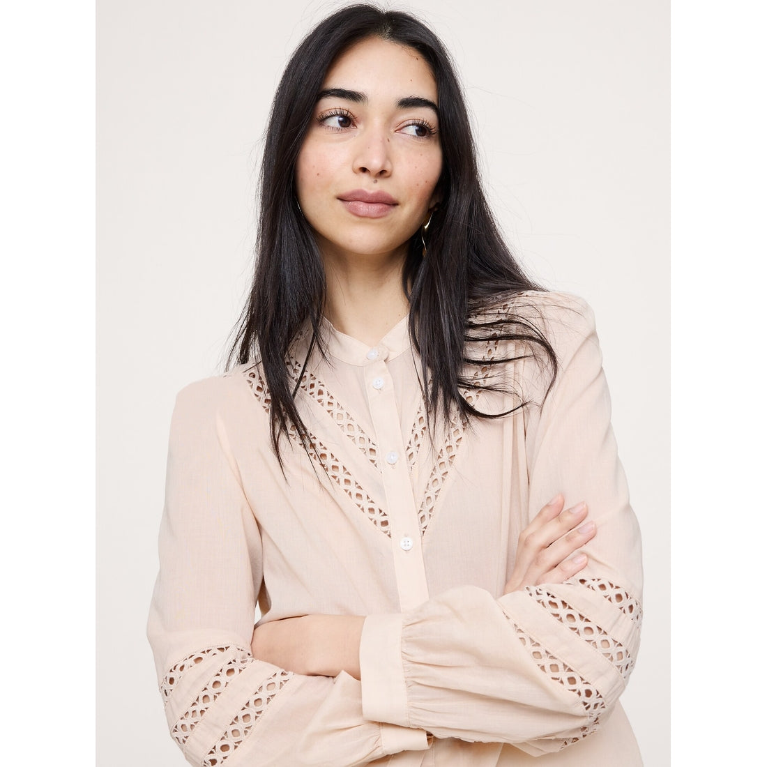 Women's Cotton Inset-Lace Blouse