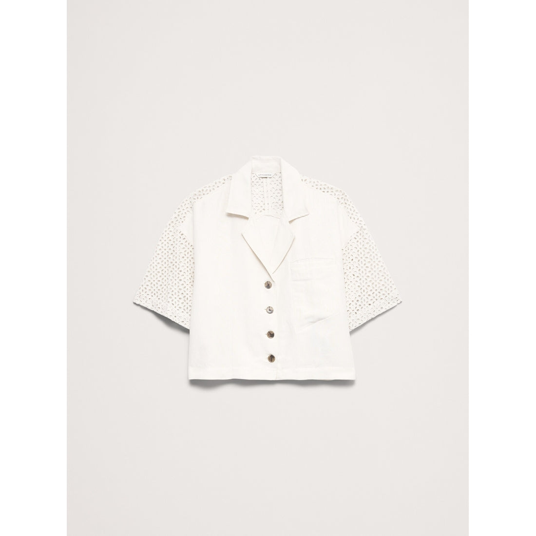 Women's Boxy Crop Tencel™-Linen Eyelet Shirt