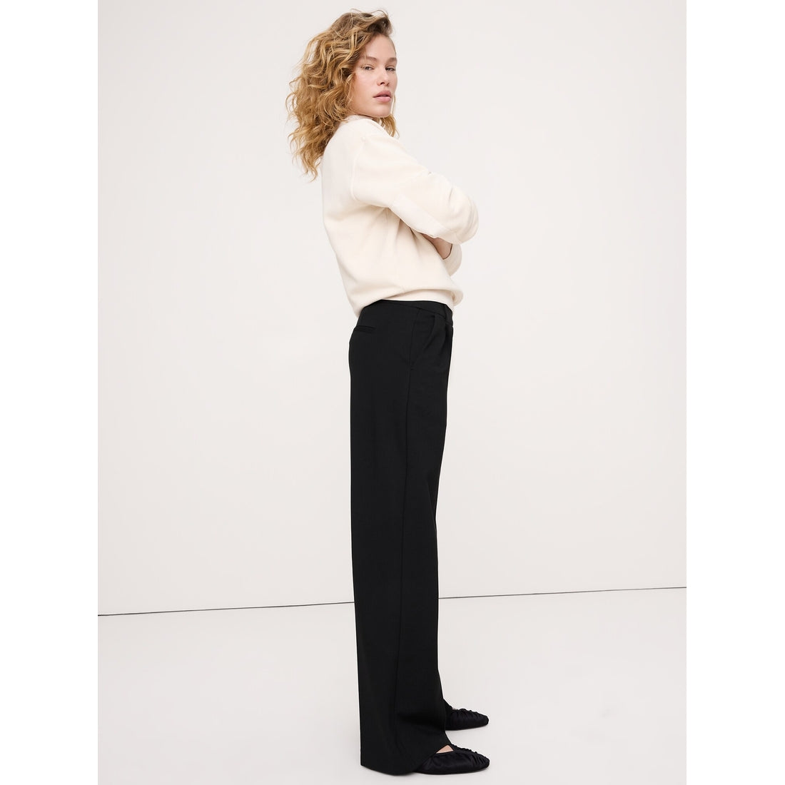 Women's High-Rise Wide-Leg Drapey Ponte Pull-On Pant