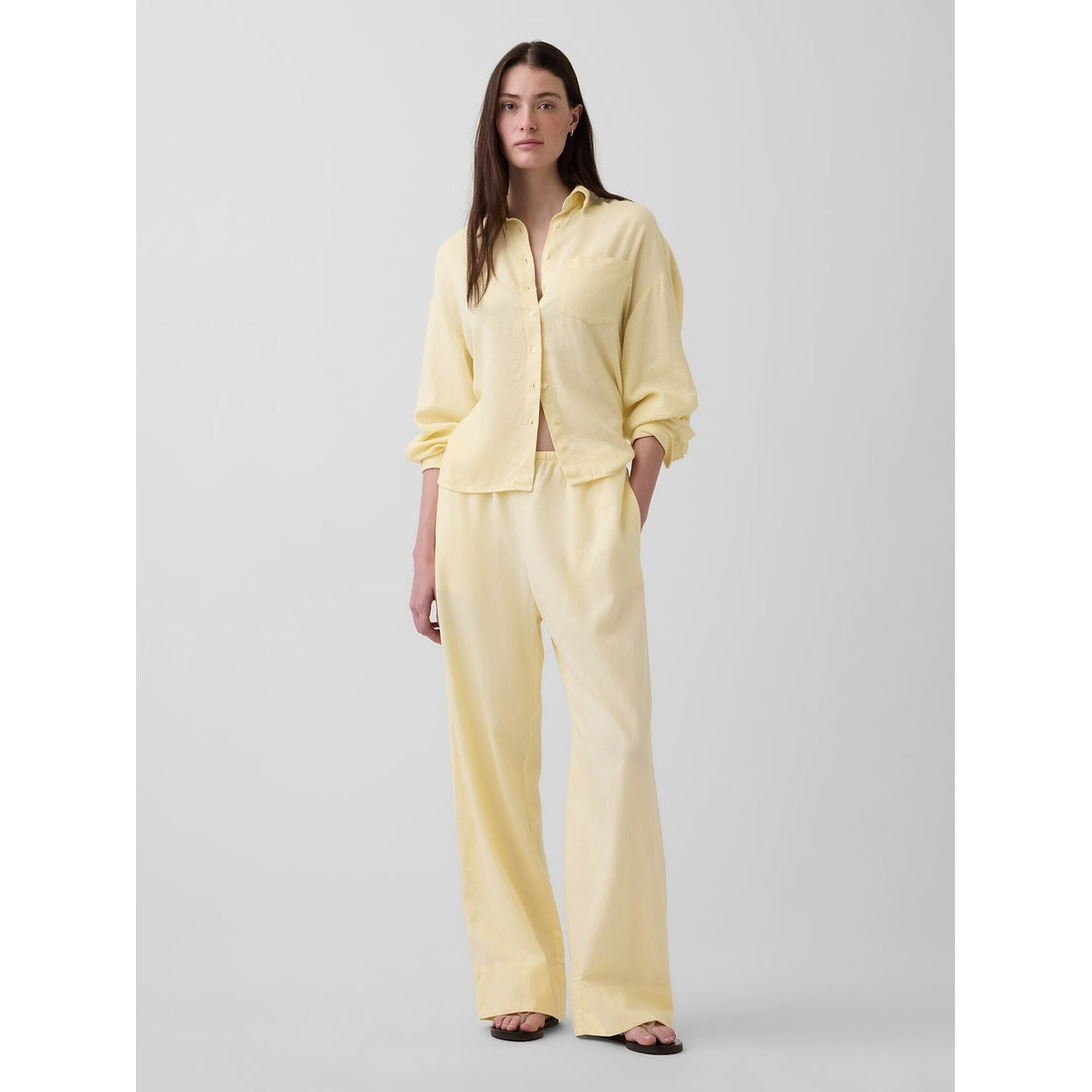 Women's Linen-Blend Easy Wide-Leg Pants