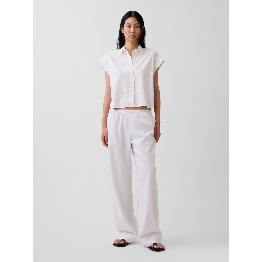 Women's Linen-Blend Easy Wide-Leg Pants