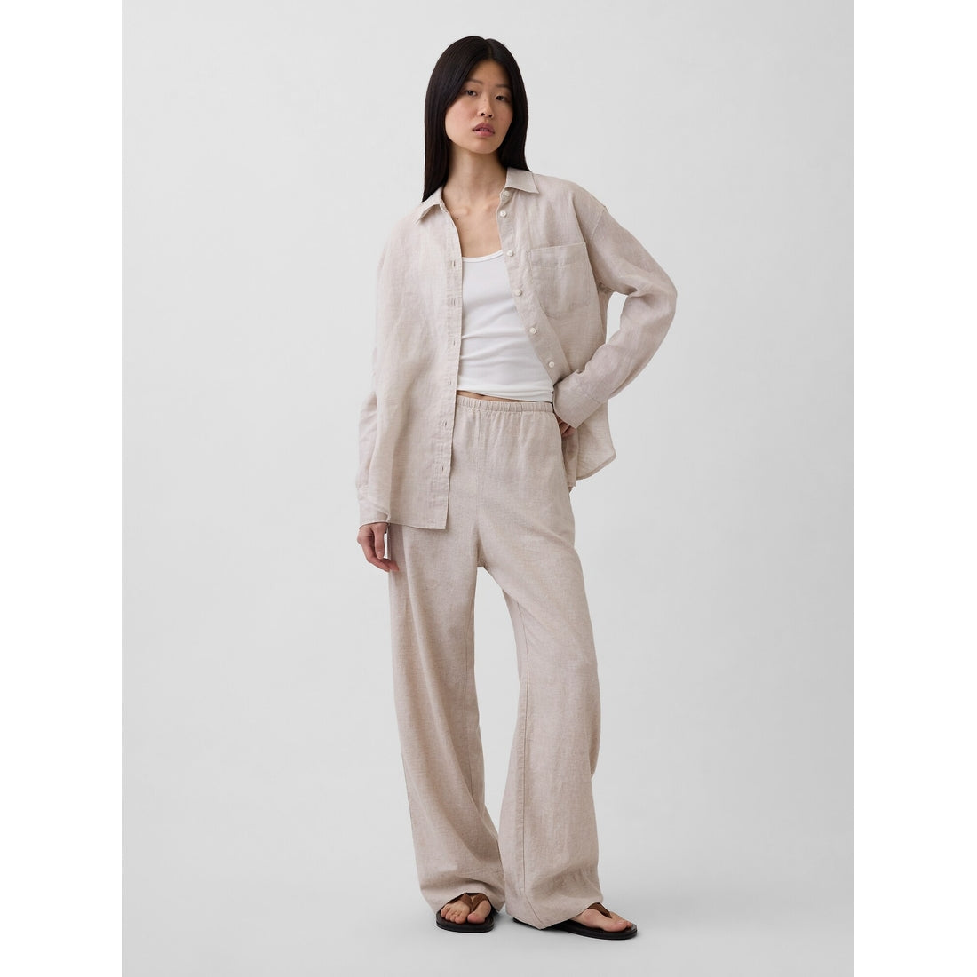 Women's Linen-Blend Easy Wide-Leg Pants