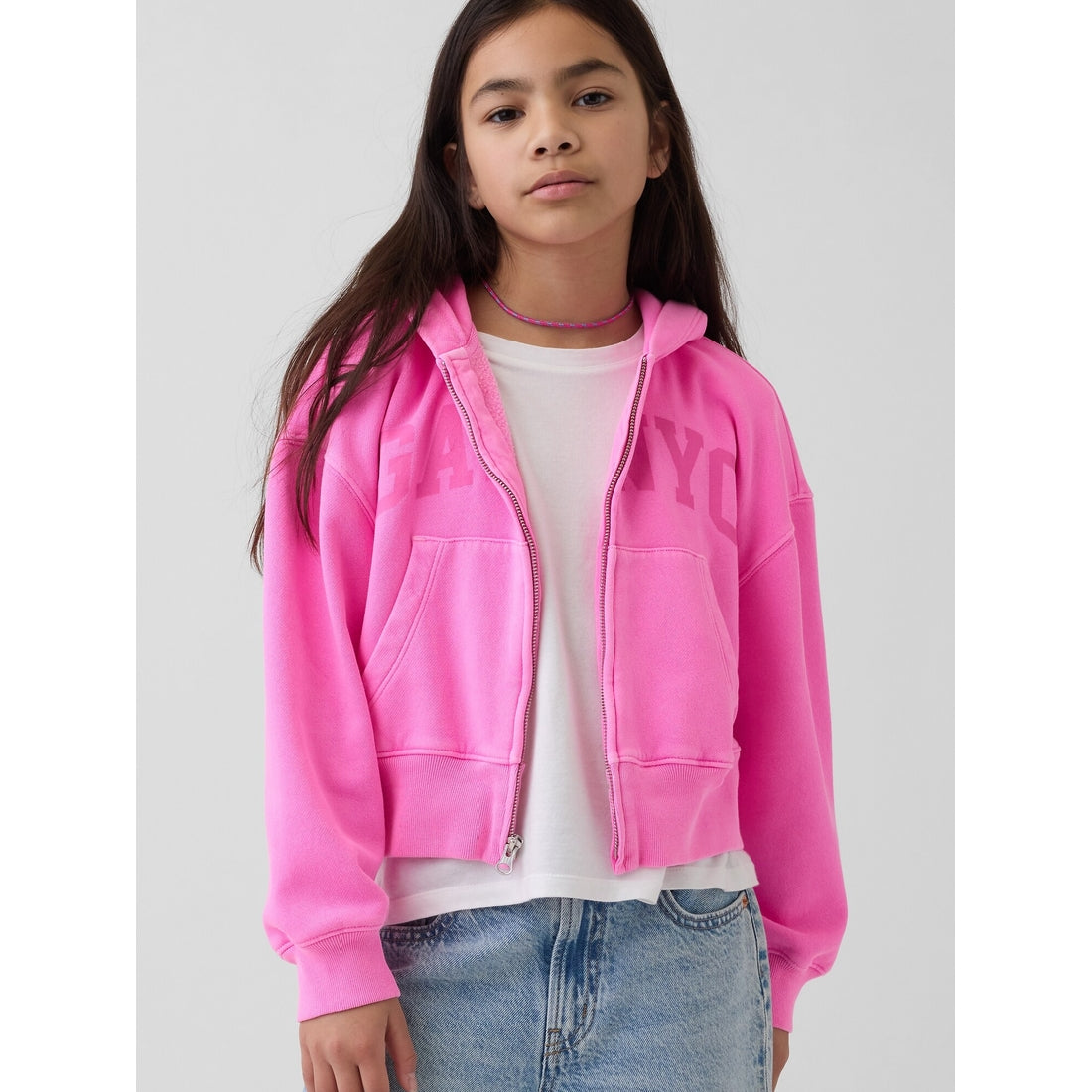 Girls' Vintagesoft Oversized Logo Zip Hoodie