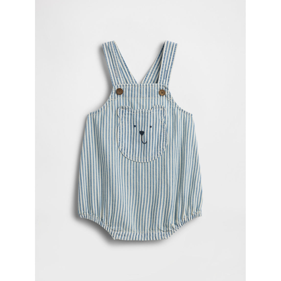 Toddler Denim Stripe Bear Pocket Bubble Overalls