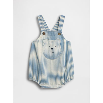Toddler Denim Stripe Bear Pocket Bubble Overalls