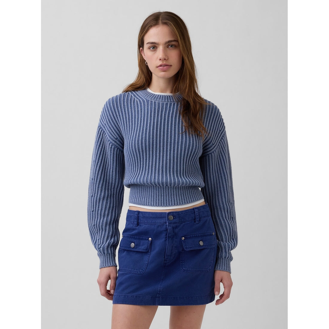 Women's 100% Cotton Barrel-Sleeve Crop Sweater