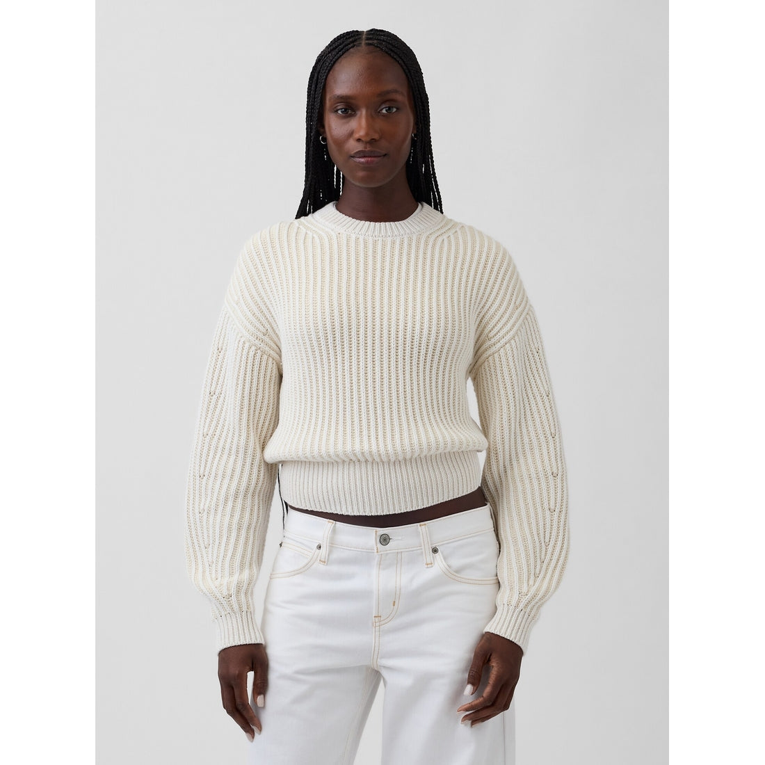 Women's 100% Cotton Barrel-Sleeve Crop Sweater