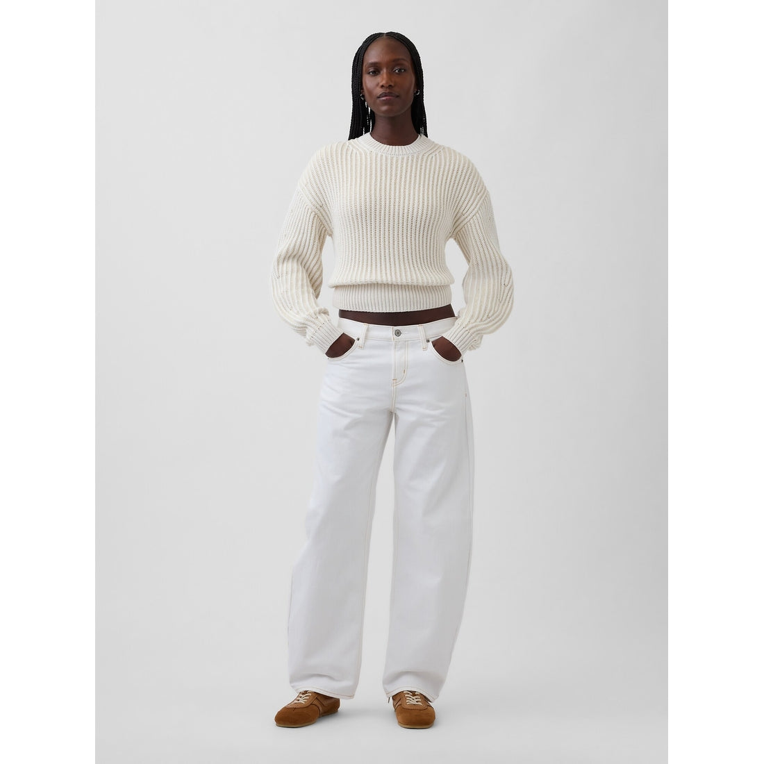 Women's 100% Cotton Barrel-Sleeve Crop Sweater