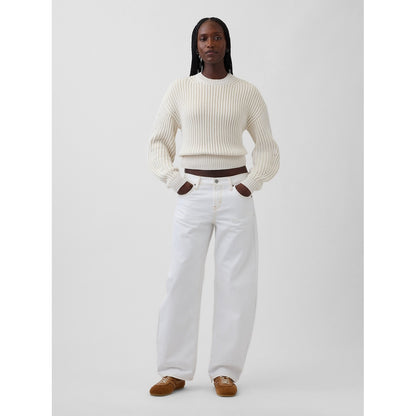 Women's 100% Cotton Barrel-Sleeve Crop Sweater