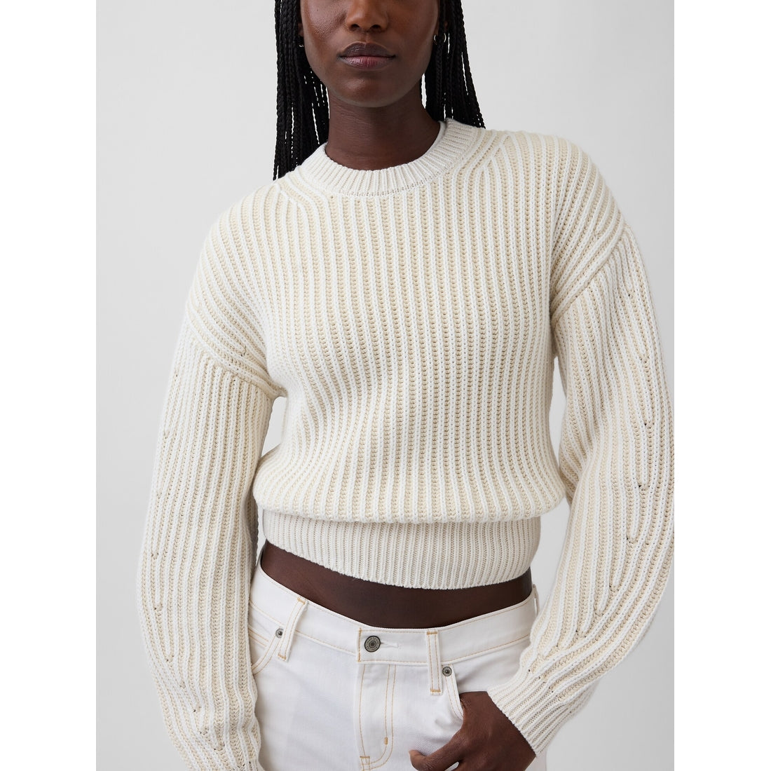 Women's 100% Cotton Barrel-Sleeve Crop Sweater