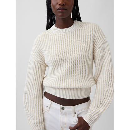 Women's 100% Cotton Barrel-Sleeve Crop Sweater