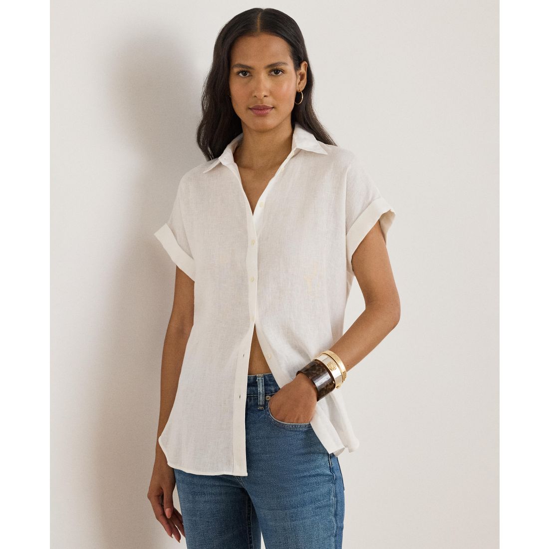 Lauren Ralph Lauren Dolman-Sleeve 100% Linen Shirt