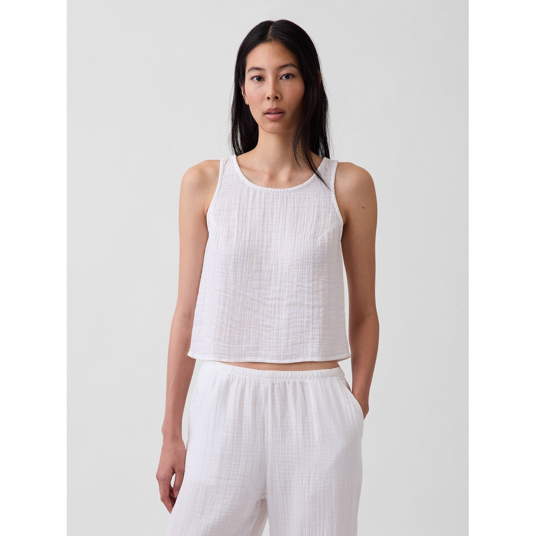 Women's Cotton Gauze Racer Shell Tank Top