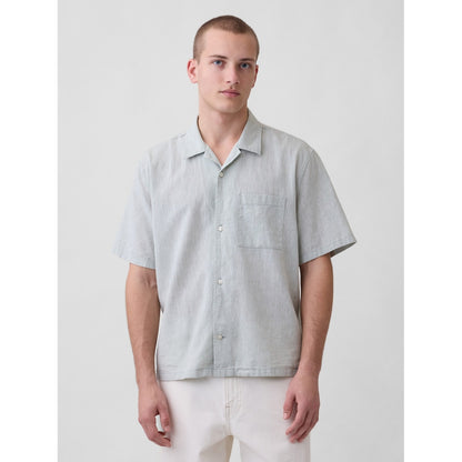 Men's Linen-Cotton Relaxed Straight-Hem Shirt