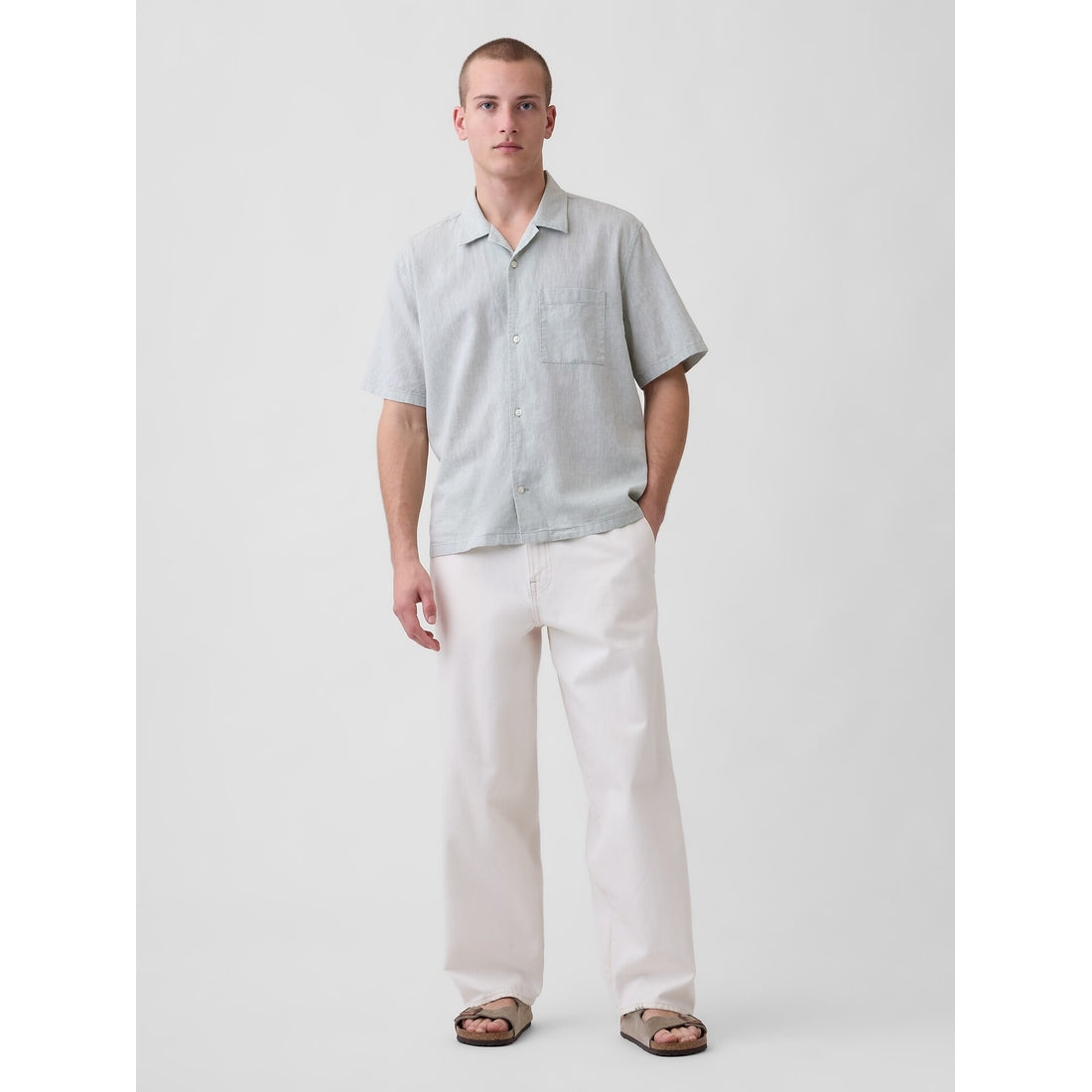 Men's Linen-Cotton Relaxed Straight-Hem Shirt