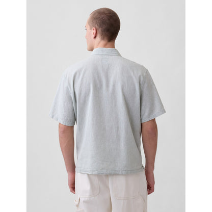 Men's Linen-Cotton Relaxed Straight-Hem Shirt