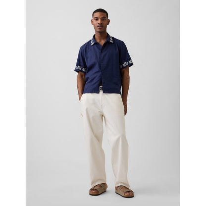 Men's Linen-Cotton Relaxed Straight-Hem Shirt