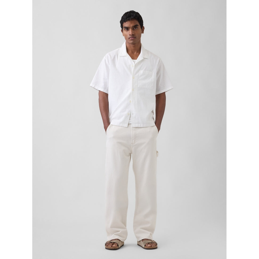 Men's Linen-Cotton Relaxed Straight-Hem Shirt