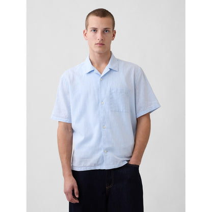 Men's Linen-Cotton Relaxed Straight-Hem Shirt