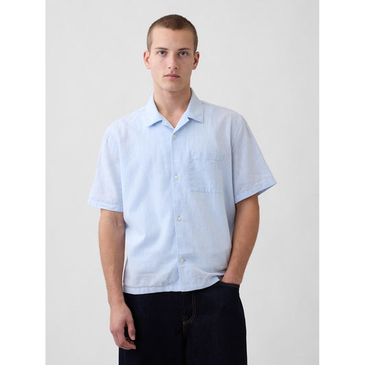 Men's Linen-Cotton Relaxed Straight-Hem Shirt