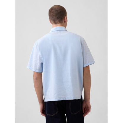 Men's Linen-Cotton Relaxed Straight-Hem Shirt