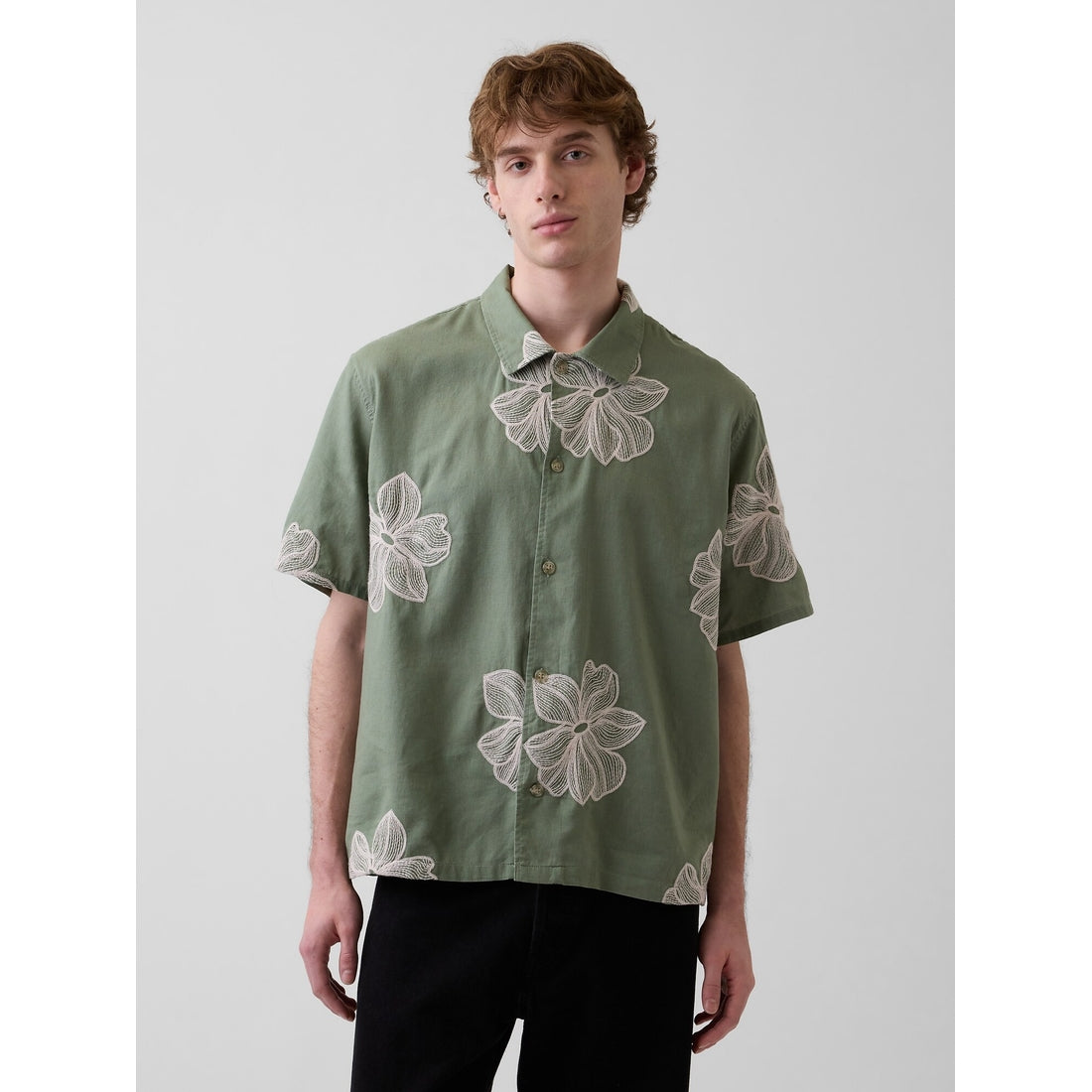 Men's Linen-Cotton Relaxed Straight-Hem Shirt