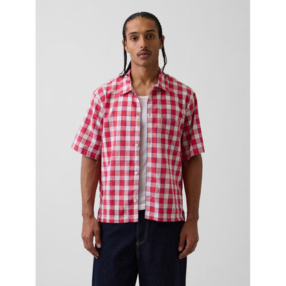Men's Linen-Cotton Relaxed Straight-Hem Shirt
