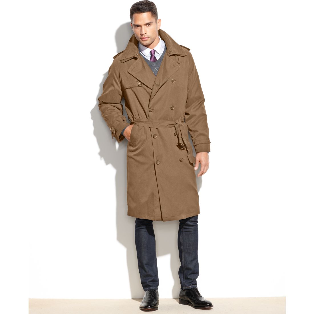 Men Classic Fit Iconic Belted Trench Raincoat