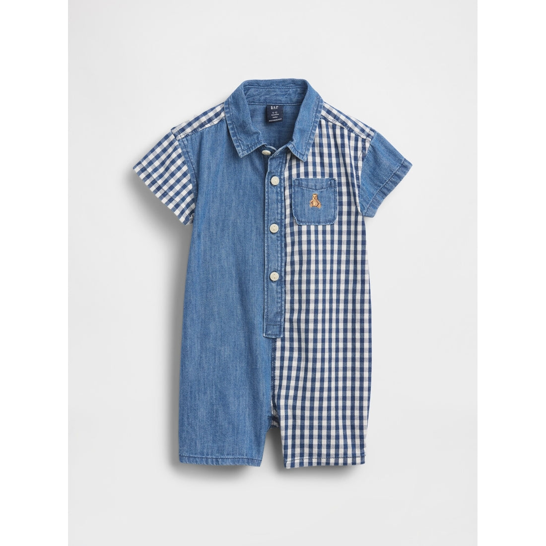 Baby Gingham Denim Colorblock Shorty One-Piece