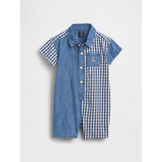 Baby Gingham Denim Colorblock Shorty One-Piece