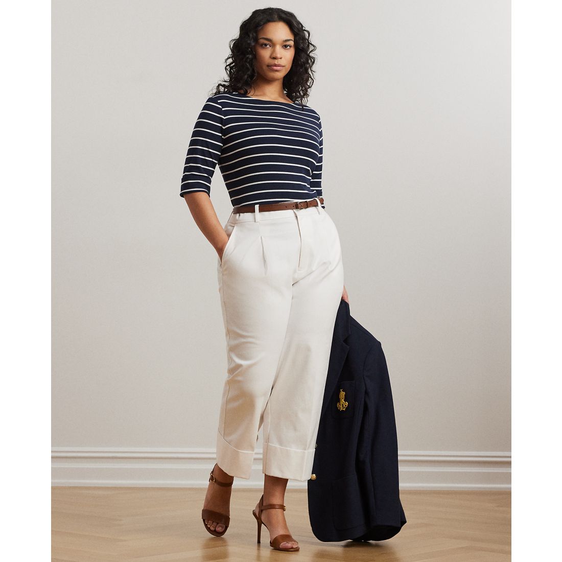 Lauren Ralph Lauren Plus Size Striped Cotton Boatneck T-Shirt