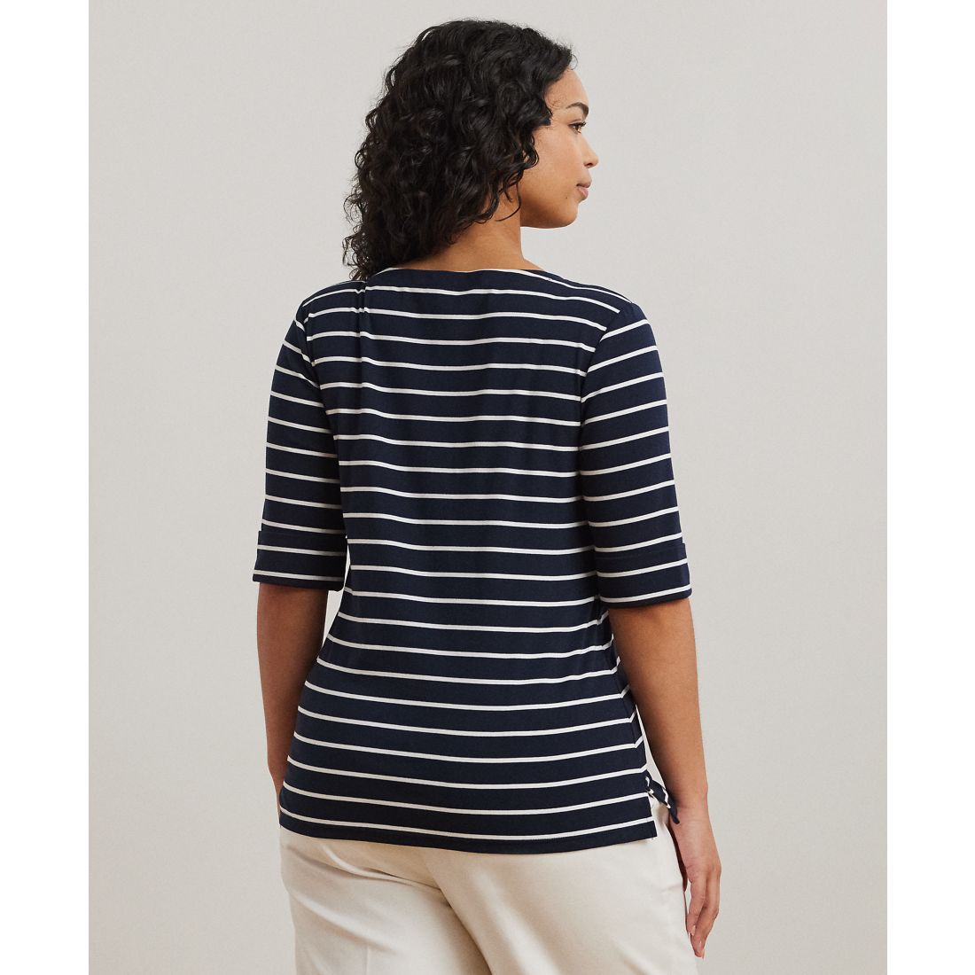 Lauren Ralph Lauren Plus Size Striped Cotton Boatneck T-Shirt